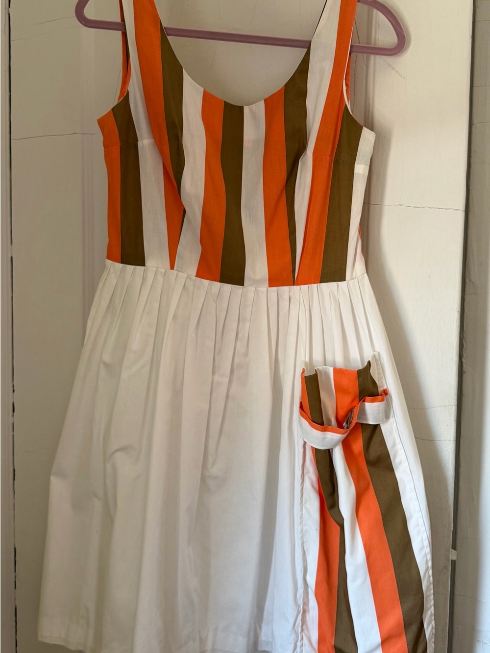 Candy Striped Sundress in Orange, White & Brown/ Olive circa 1960’s